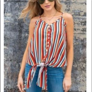 Colorful Striped Tank Top with Belly Tie NWT